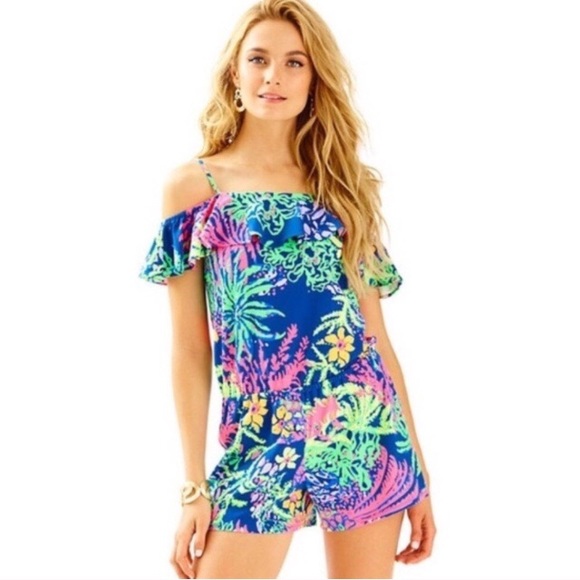 Lilly Pulitzer Dresses & Skirts - Lilly Pulitzer Romper Floral Navy and Pink Sz M